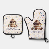 チョコレートケーキ&紙吹雪おもしろい 鍋つかみ&鍋敷きセット (正面)