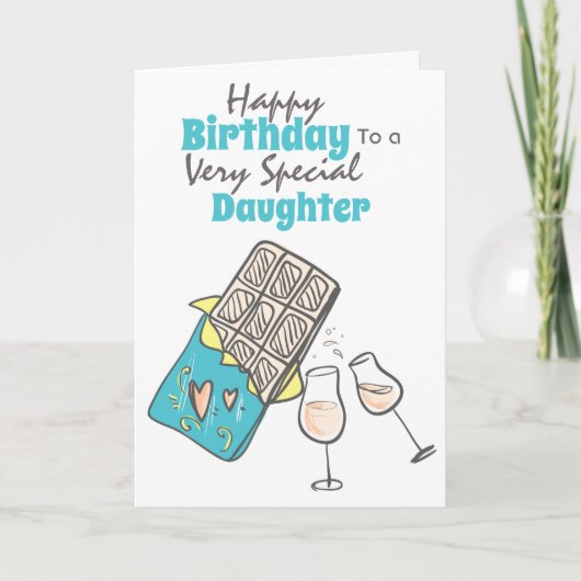 チョコレートシャンパンの娘さんの誕生日お祝い カード (正面)