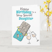 チョコレートシャンパンの娘さんの誕生日お祝い カード (黄色い花)