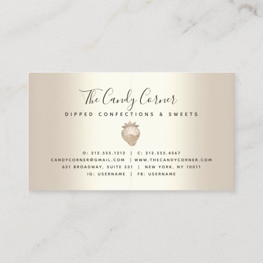 チョコレートストロベリーコンフェクション金ゴールドグリッタードリップ 名刺 (裏面)