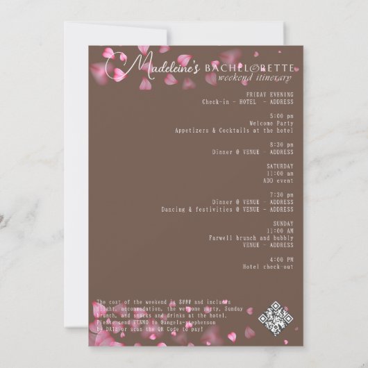 チョコレートスパウィークエンドゲタウェイバチェロレッテ 招待状 (裏面)