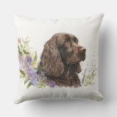 チョコレートスパニエル犬美しい絵を描水色 クッション (裏面)