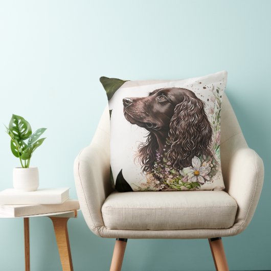 チョコレートスパニエル犬美しい絵を描水色 クッション (椅子)