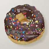 チョコレートスプレッティングドーナツおもしろいドーナツルック ラウンドクッション (裏面)
