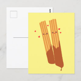 チョコレートスペインのを使ったロマンチックな砂糖のチュロス ポストカード