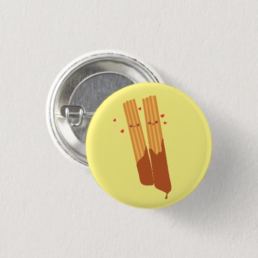 チョコレートスペインのを使ったロマンチックな砂糖のチュロス 缶バッジ (正面&裏面)