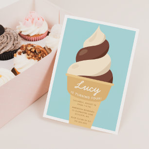 チョコレートスワールコーンアイスクリーム子供の誕生日パーティー 招待状