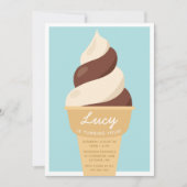 チョコレートスワールコーンアイスクリーム子供の誕生日パーティー 招待状 (正面)