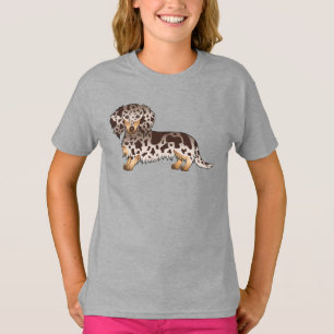 チョコレートタン ダップル ロングヘア ダックスフント Tシャツ