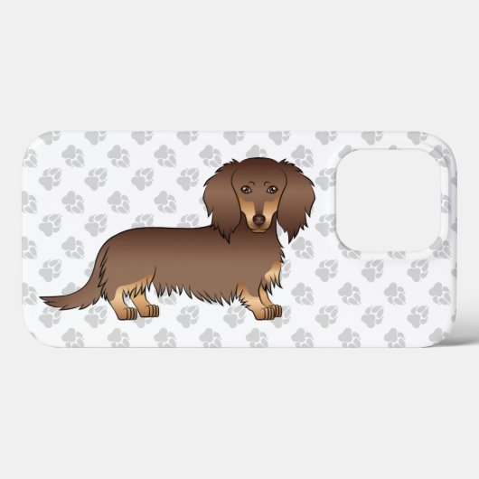チョコレートタン ロングヘアダックスフンド 犬と足跡 Case-Mate iPhoneケース (裏面 (横))