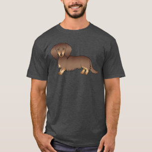 チョコレートタン ロングヘアーダックスフンド カートゥーン犬 Tシャツ