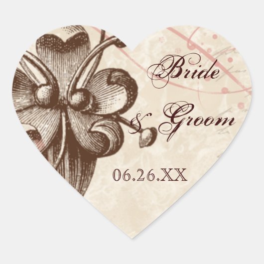 チョコレートダマスクスワールの好意ギフトラベルまたはシール ハートシール (正面)