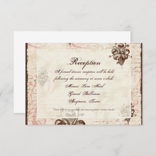 チョコレートダマスク結婚スワールの応答RSVPカード 招待状 (正面/裏面)