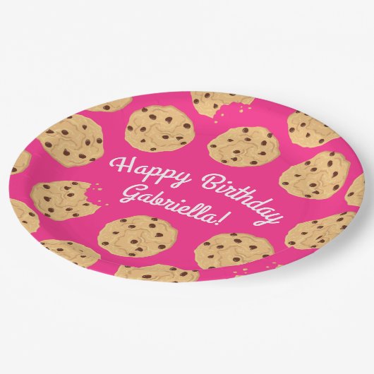 チョコレートチップクッキーキッズ1st誕生日パーティーピンク ペーパープレート (アングル)