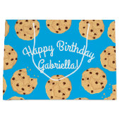 チョコレートチップクッキーキッズ1st誕生日パーティーブルー ラージペーパーバッグ (正面)