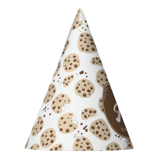 チョコレートチップクッキーパターン誕生日パーティー パーティーハット (左)