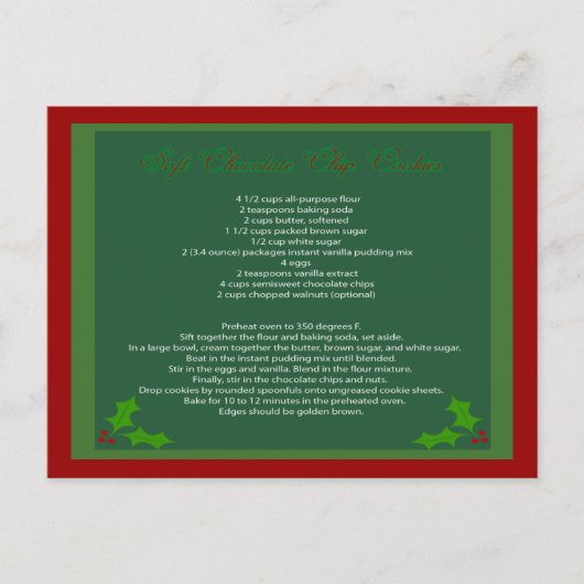 チョコレートチップクッキーレシピはがき ポストカード (正面)