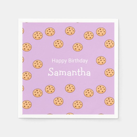 チョコレートチップクッキー誕生日パープル スタンダードカクテルナプキン (正面)