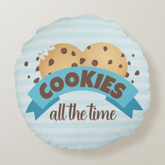チョコレートチップクッキー青いストライプズサークルデコール ラウンドクッション (裏面)