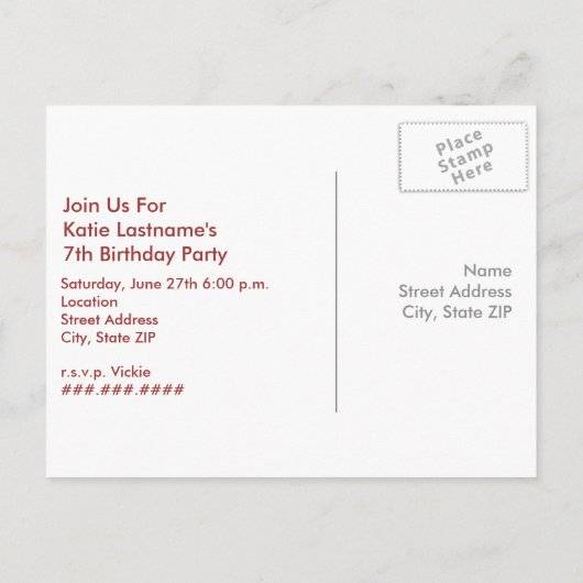 チョコレートチップクッキー+ミルク誕生日パーティー インビテーションポストカード (裏面)