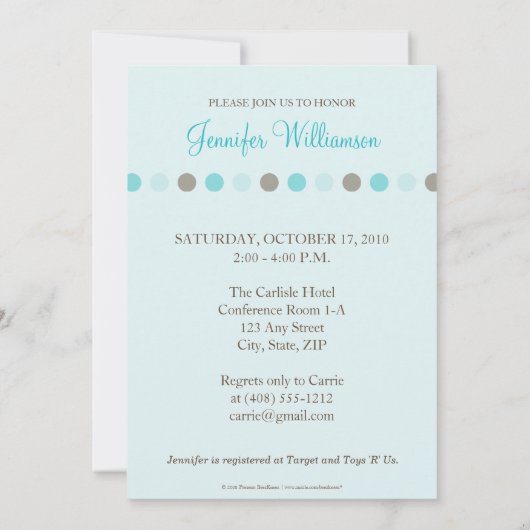 チョコレートティール(緑がかった色)ドットベビーシャワー招待状 招待状 (裏面)