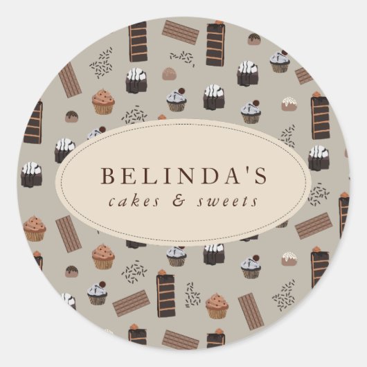 チョコレートテーマベーカリーシェフ名前をカスタムする ラウンドシール (正面)