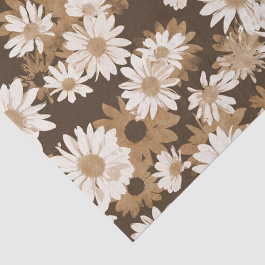 チョコレートデイジーの花柄に白い花模様 薄葉紙 (詳細)