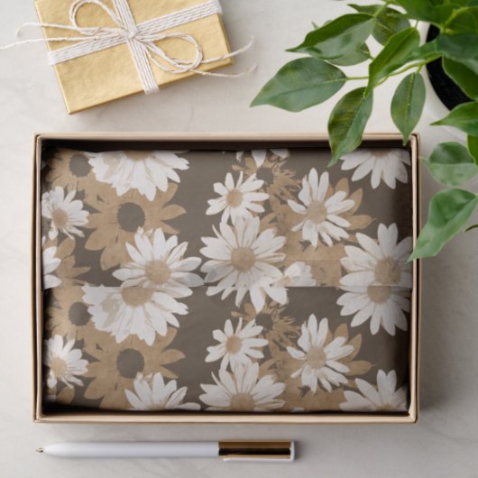 チョコレートデイジーの花柄に白い花模様 薄葉紙 (ギフト)