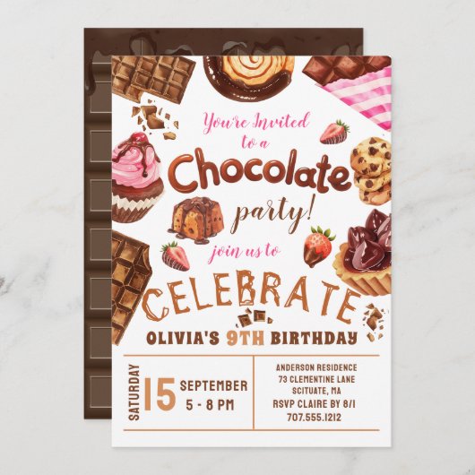 チョコレートデザート誕生日パーティー 招待状 (正面/裏面)