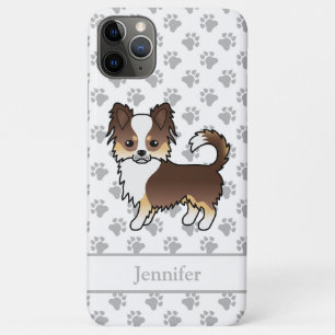 チョコレートトライカラーロングコートチワワ犬 + 名前 iPhone 11 PRO MAXケース