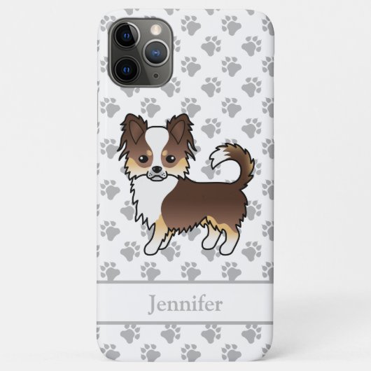 チョコレートトライカラーロングコートチワワ犬 + 名前 Case-Mate iPhoneケース (裏面)