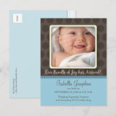 チョコレートドットベビー誕生のお知らせ（ベビーブルー） 案内ポストカード (正面/裏面)