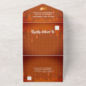 チョコレートドリップグリッター結婚ハート オールインワン招待状 (外側)