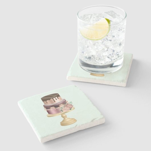 チョコレートドリップス&バラ金ゴールドラグジュアリーケーキ ストーンコースター (横)