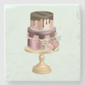 チョコレートドリップス&バラ金ゴールドラグジュアリーケーキ ストーンコースター (正面)