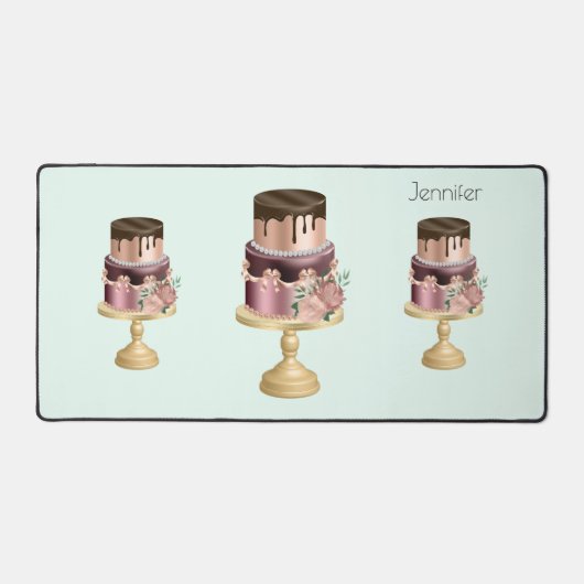 チョコレートドリップス&バラ金ゴールドラグジュアリーケーキ デスクマット (正面)