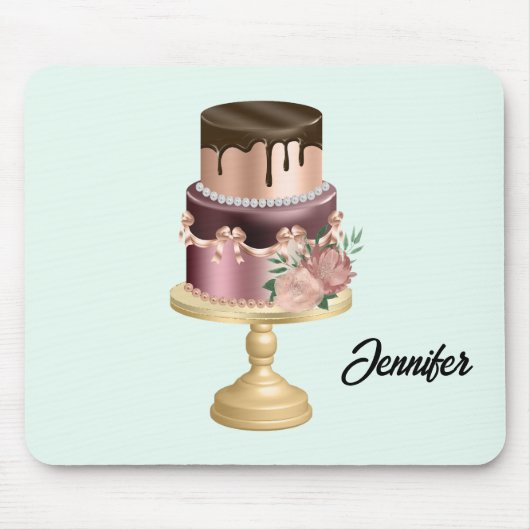 チョコレートドリップス&バラ金ゴールドラグジュアリーケーキ マウスパッド (正面)