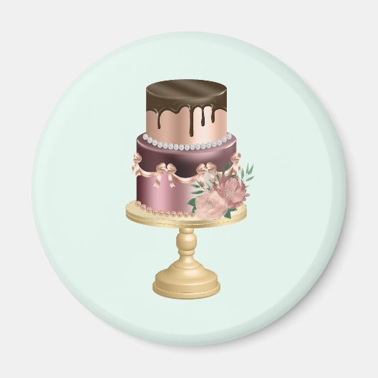 チョコレートドリップス&バラ金ゴールドラグジュアリーケーキ マグネット (正面)