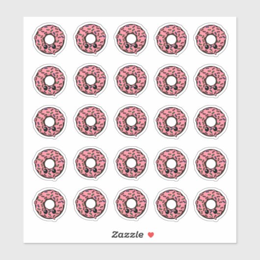 チョコレートドーナツとピンクのつや消しと振りかける シール (シート)