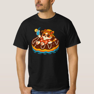 チョコレートドーナツフロートに乗ったかわいい猫 | 夏のかわいさ Tシャツ