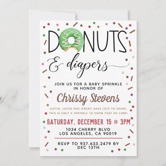 チョコレートドーナツベイビースプリンクルシャワー招待状 招待状 (正面)