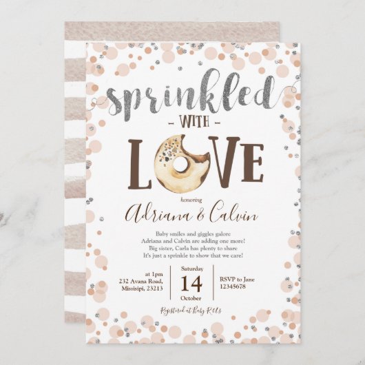 チョコレートドーナツベビースプリンクルシャワー招待状 招待状 (正面/裏面)