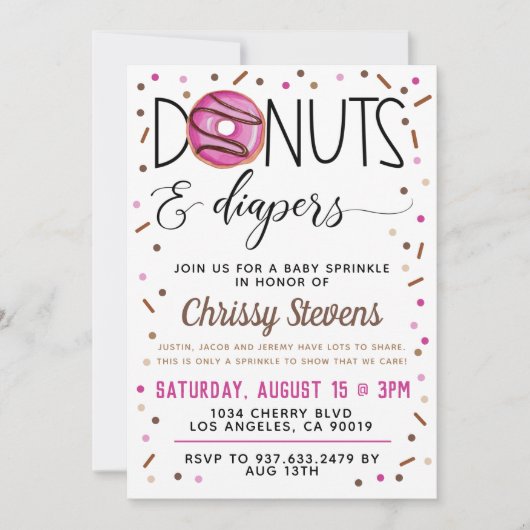 チョコレートドーナツベビー散水シャワー招待状 招待状 (正面)