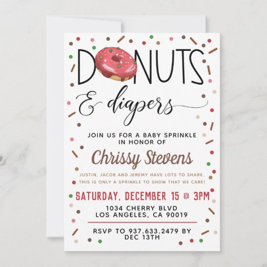 チョコレートドーナツベビー散水シャワー招待状 招待状 (正面)