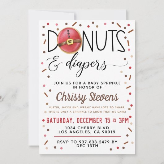 チョコレートドーナツベビー散水シャワー招待状 招待状 (正面)