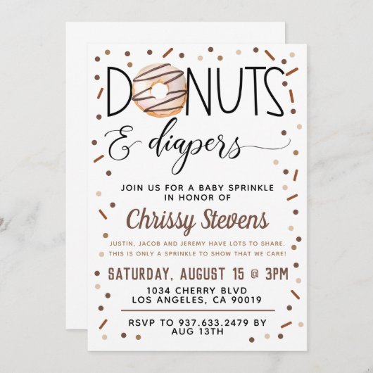 チョコレートドーナツベビー散水シャワー招待状 招待状 (正面/裏面)