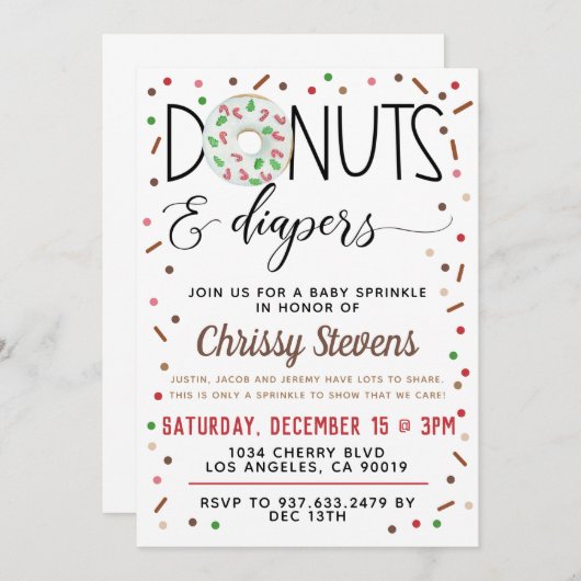 チョコレートドーナツベビー散水シャワー招待状 招待状 (正面/裏面)