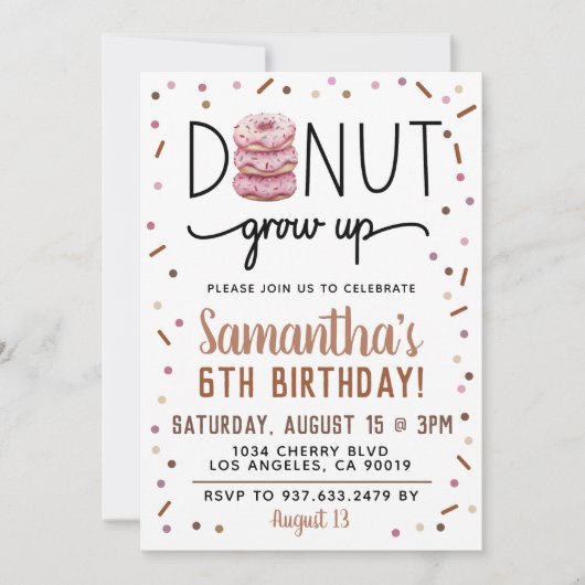 チョコレートドーナツ成長誕生日招待状 招待状 (正面)