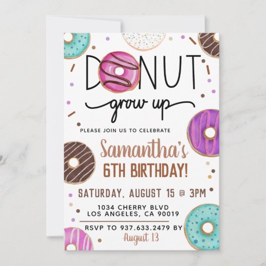 チョコレートドーナツ成長誕生日招待状 招待状 (正面)