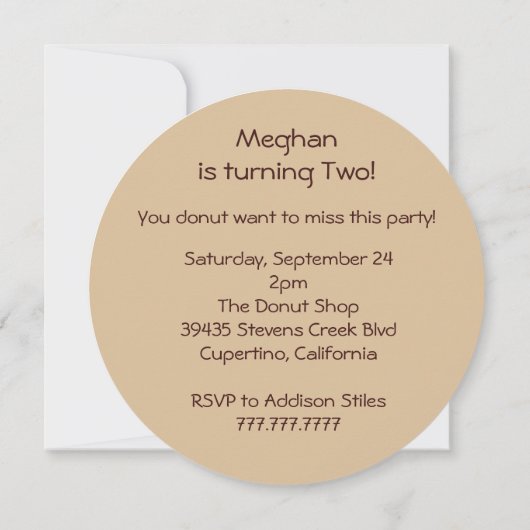 チョコレートドーナツ振りかける誕生日 招待状 (裏面)